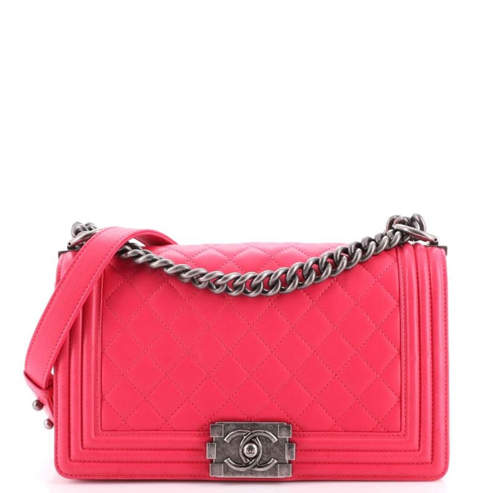 Chanel Boy Flap Bag Quilted Lambskin Old Medium Pink